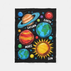 Solar System Planets Earth Mars Saturn Sun Sketch Fleece Blanket