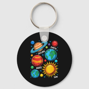 Solar System Planets Earth Mars Saturn Sun Sketch Key Ring