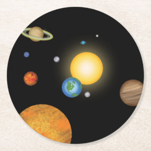 Solar System Planets in Deep Dark Space Cosmic Round Paper Coaster
