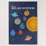 Solar System Planets Jigsaw Puzzle<br><div class="desc">A colorful solar system illustration featuring 8 planets; Mercury,  Earth,  Venus,  Neptune,  Saturn,  Uranus,  Mars,  Jupiter and the Sun against a starry,  dark blue background. This modern design is both stylish and educational,  great as decor & home schooling.</div>