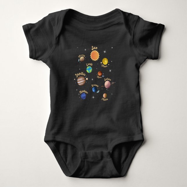 Solar System Planets Kids Knowledge Outer Space Baby Bodysuit (Front)
