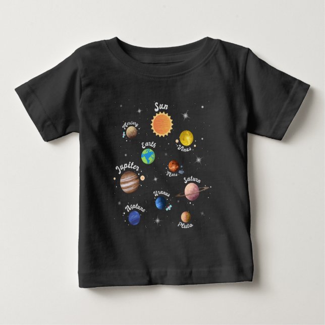 Solar System Planets Kids Knowledge Outer Space Ca Baby T-Shirt (Front)