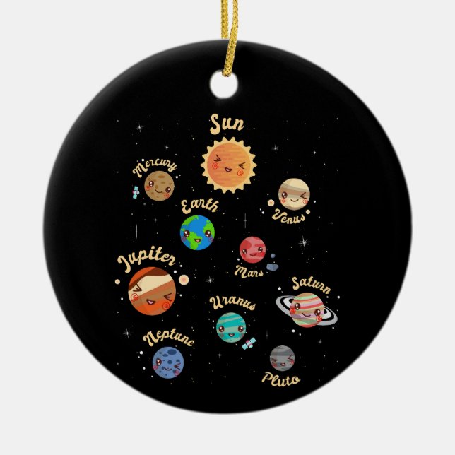 Solar System Planets Kids Knowledge Outer Space Ceramic Ornament (Front)