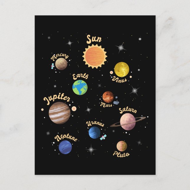 Solar System Planets Kids Knowledge Outer Space T- Postcard (Front)