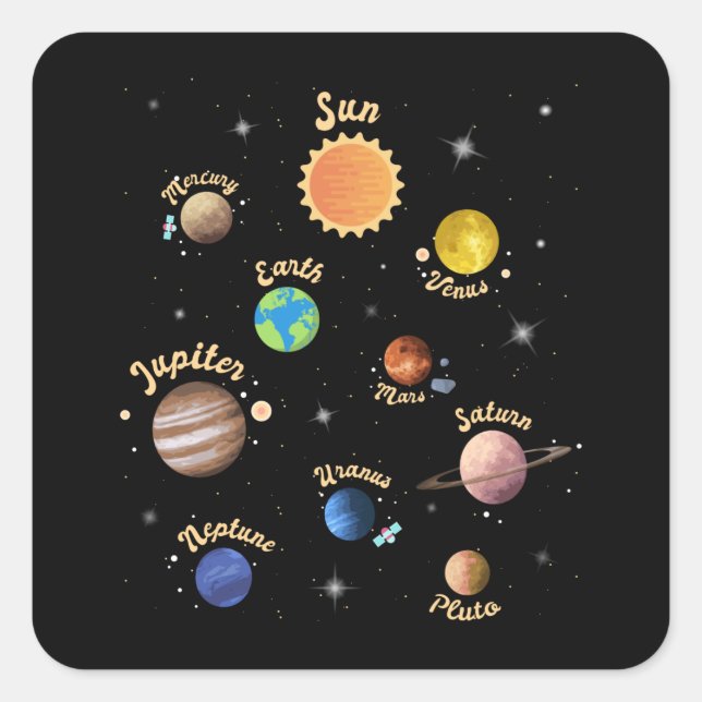 Solar System Planets Kids Knowledge Outer Space T- Square Sticker (Front)