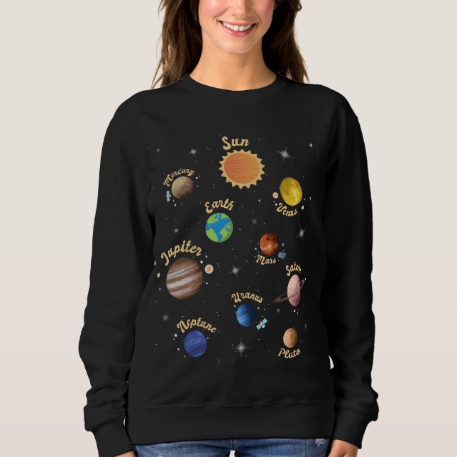 Solar System Planets Kids Knowledge Outer Space T- Sweatshirt (Front)