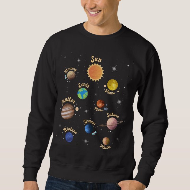 Solar System Planets Kids Knowledge Outer Space T- Sweatshirt (Front)