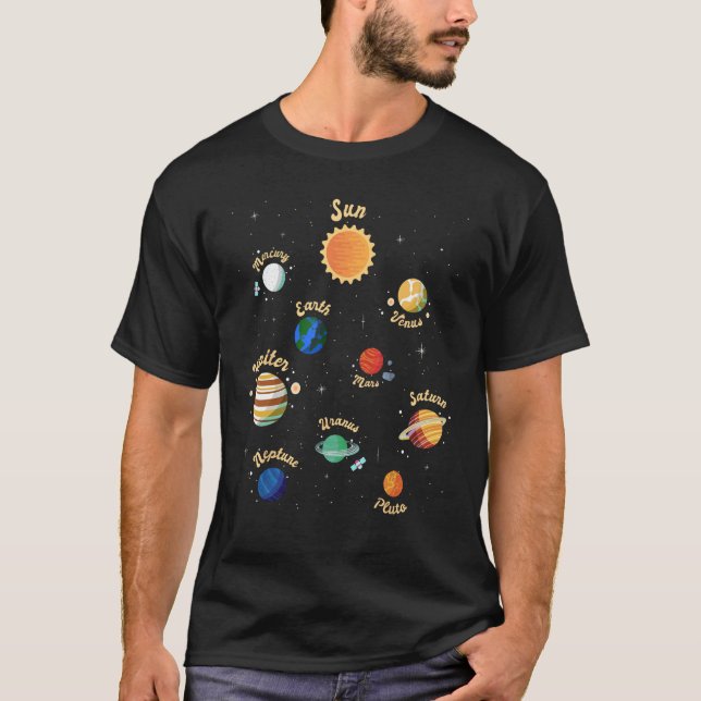Solar System Planets Outer Space Knowledge Science T-Shirt (Front)
