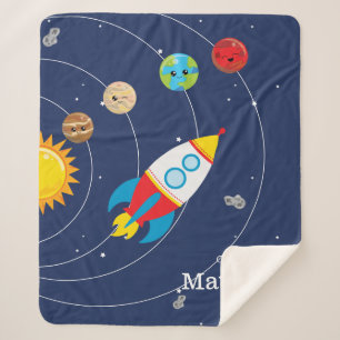 Solar System Planets Rocketship Space Astronaut Sherpa Blanket