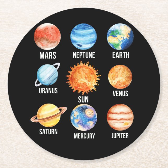 Solar System Planets Science Earth Round Paper Coaster (Front)