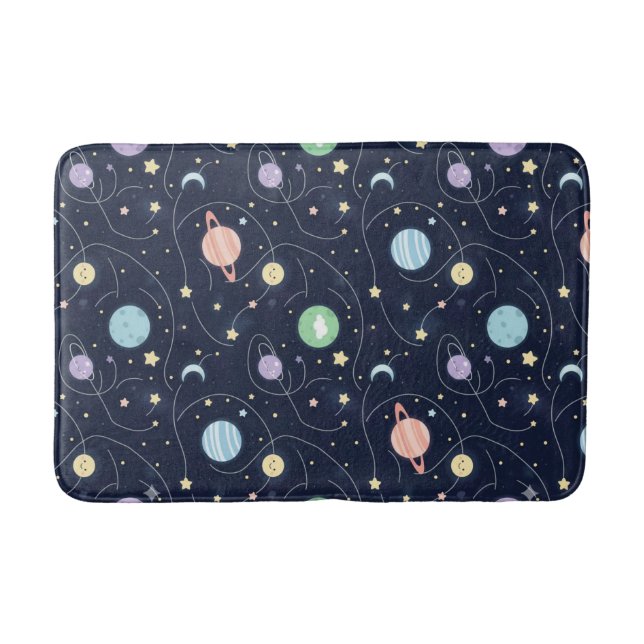 Solar System Planets Seamless Pattern Bath Mat (Front)