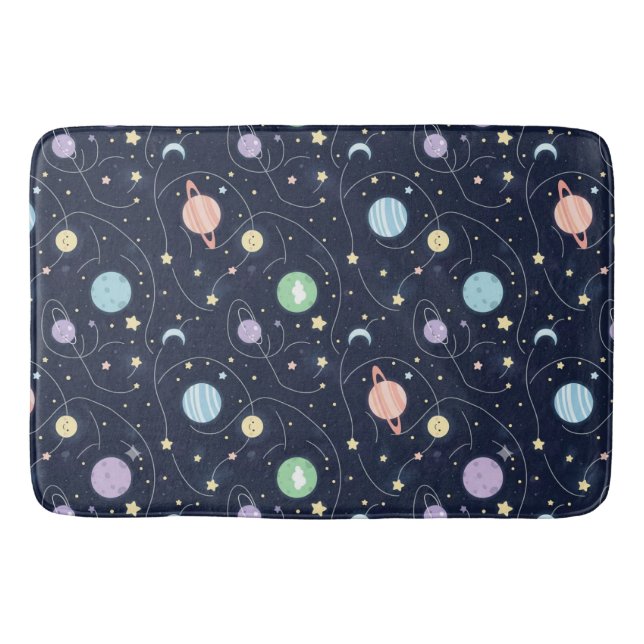 Solar System Planets Seamless Pattern Bath Mat (Front)