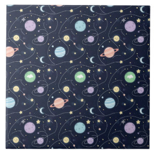 Solar System Planets Seamless Pattern Ceramic Tile