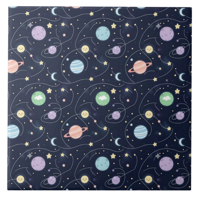 Solar System Planets Seamless Pattern Ceramic Tile (Front)