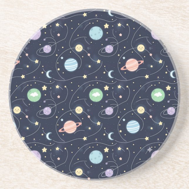 Solar System Planets Seamless Pattern Coaster (Front)
