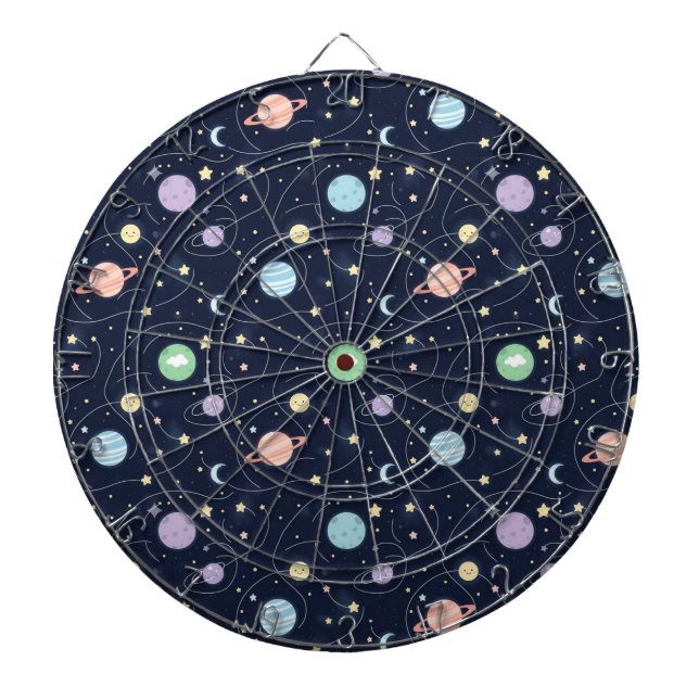Solar System Planets Seamless Pattern Dartboard (Front)