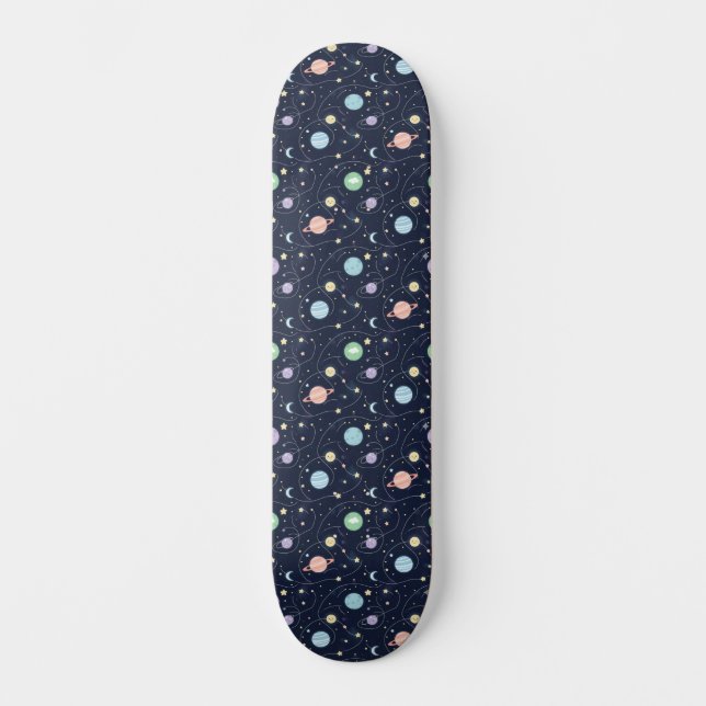 Solar System Planets Seamless Pattern Skateboard (Front)