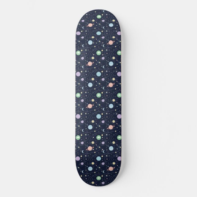 Solar System Planets Seamless Pattern Skateboard (Front)