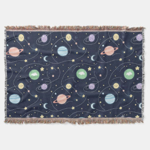 Solar System Planets Seamless Pattern Throw Blanket