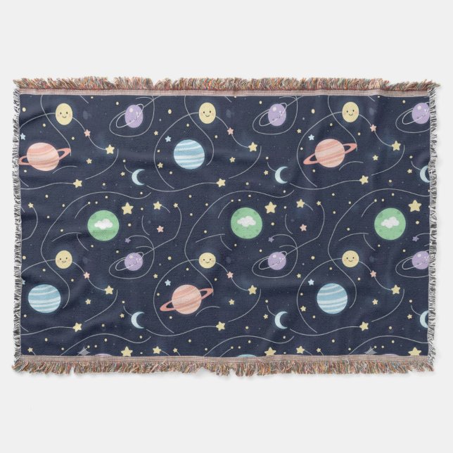 Solar System Planets Seamless Pattern Throw Blanket (Front)