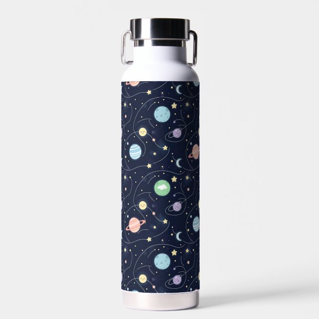 Solar System Planets Seamless Pattern Water Bottle (Front)
