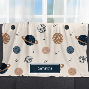 Solar System Planets Sketch Pattern Fleece Blanket