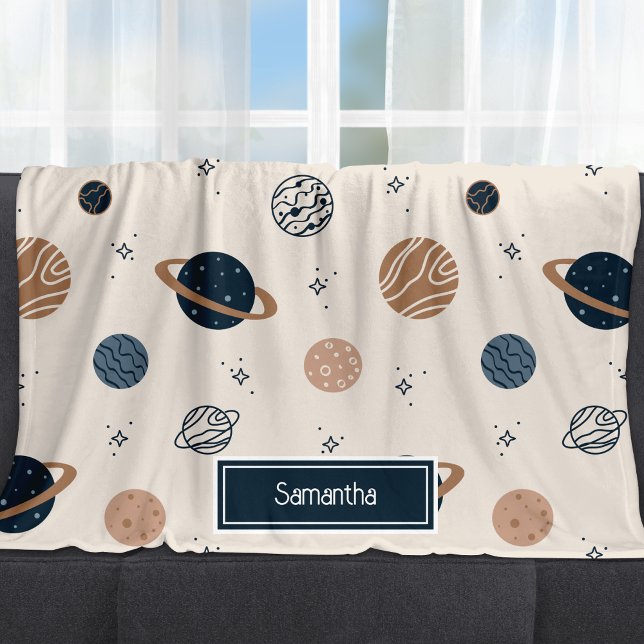 Solar System Planets Sketch Pattern Fleece Blanket (Creator Uploaded)