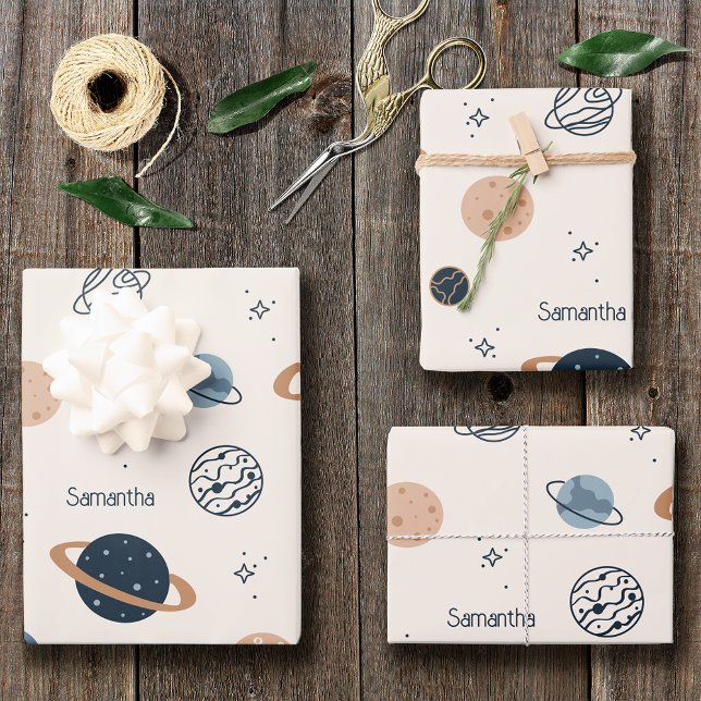 Solar System Planets Sketch Pattern Wrapping Paper Sheet (Creator Uploaded)
