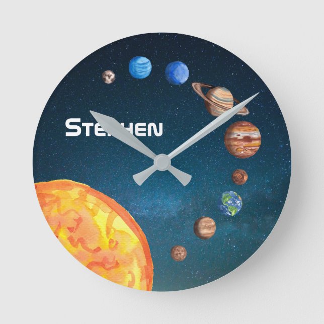 Solar System Planets Space Earth Sun Jupiter Round Clock (Front)
