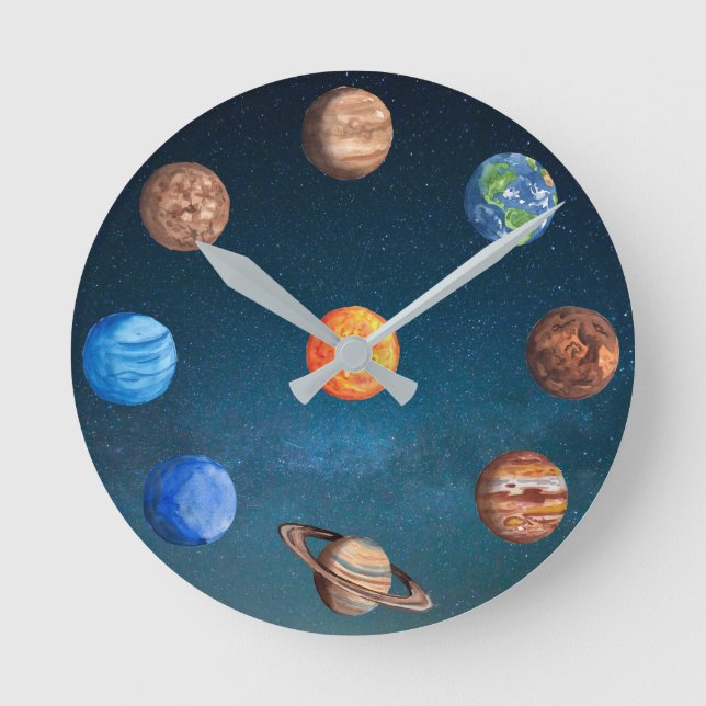 Solar System Planets Space Earth Sun Jupiter Round Clock (Front)