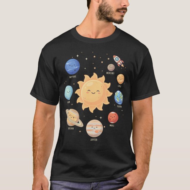 Solar System Planets Space Science Astronomy T-Shirt (Front)