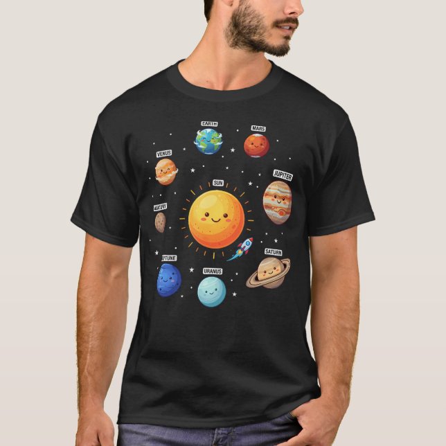 Solar System Planets Space Science Astronomy T-Shirt (Front)