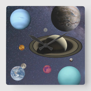 Solar system planets square wall clock