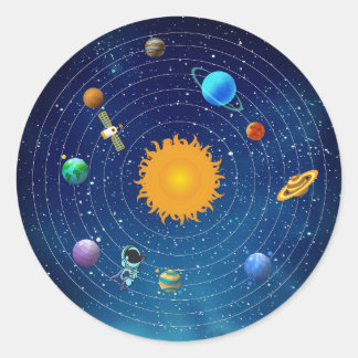 Solar System Planets with Sun & Astronaut Classic Round Sticker