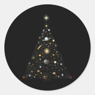 Solar System Space Planets Christmas Tree Lights P Classic Round Sticker