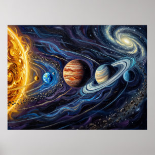 Solar System Starry Night Space Landscape Poster