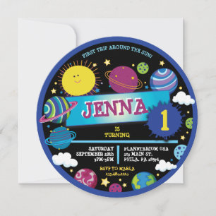 SOLAR SYSTEM SUN Baby's First 1ST Birthday Party Invitation