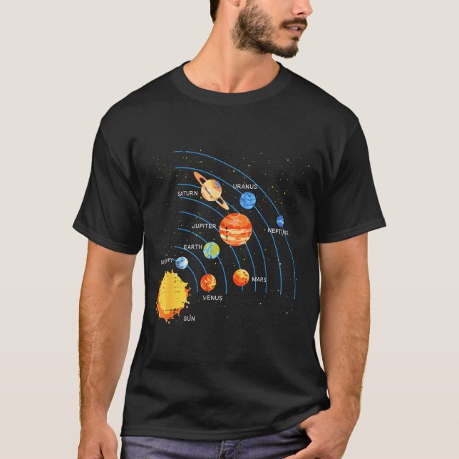 Solar System Sun Planets Orbit Space Galaxy Men Wo T-Shirt (Front)