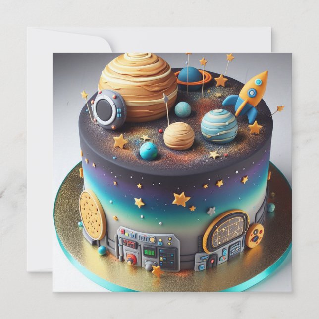 SOLAR SYSTEM THEMED BIRTHDAY CAKE  INVITATION (Front)