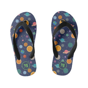 Solar System with Sun and Planets Personalised Bat Kid's Thongs