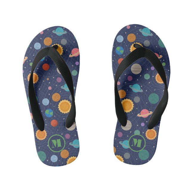 Solar System with Sun and Planets Personalised Bat Kid's Thongs (Footbed)
