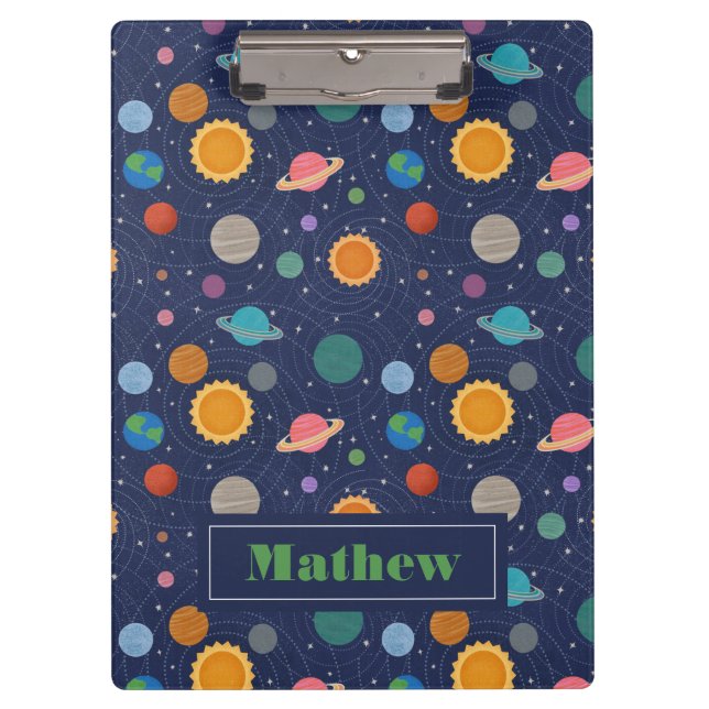 Solar System with Sun and Planets Personalised Clipboard (Front)