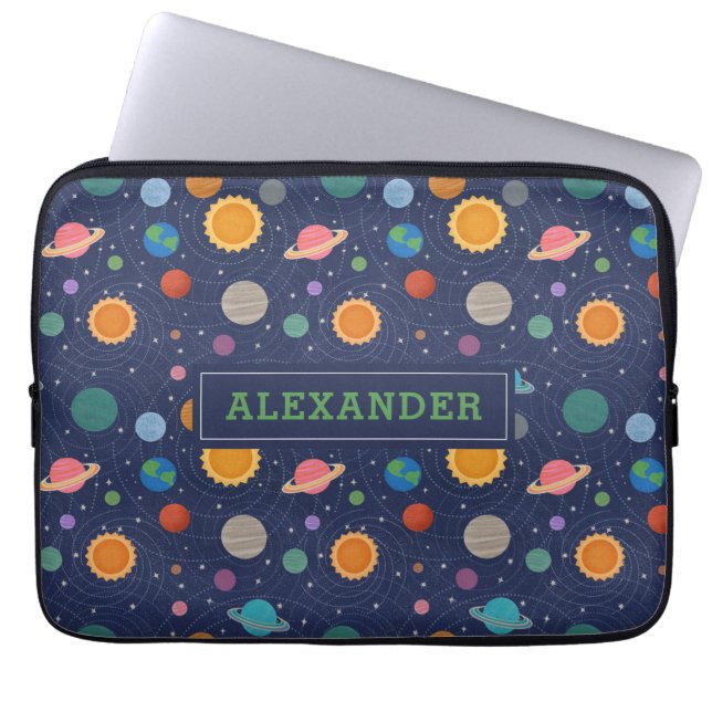 Solar System with Sun and Planets Personalised Laptop Sleeve (Front)