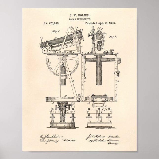 Solar Theodolite 1883 Patent Art Old Peper Poster (Front)
