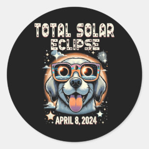 Solar Total Eclipse Dog Wearing Solar Eclipse Gles Classic Round Sticker