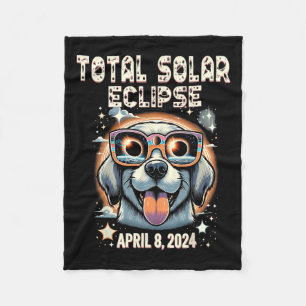 Solar Total Eclipse Dog Wearing Solar Eclipse Gles Fleece Blanket