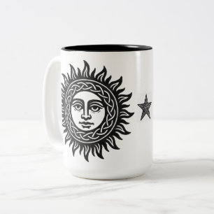 Solar Visage Sigil – Black Sun Emblem Two-Tone Coffee Mug