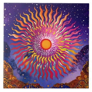 “Solar Whispers in the Sky” The Sun Ceramic Tile