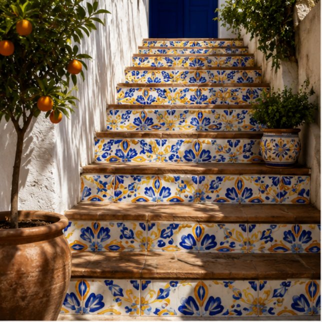 Solara Bloom Hand-Painted Sapphire and Amber  Ceramic Tile (Creator Uploaded)