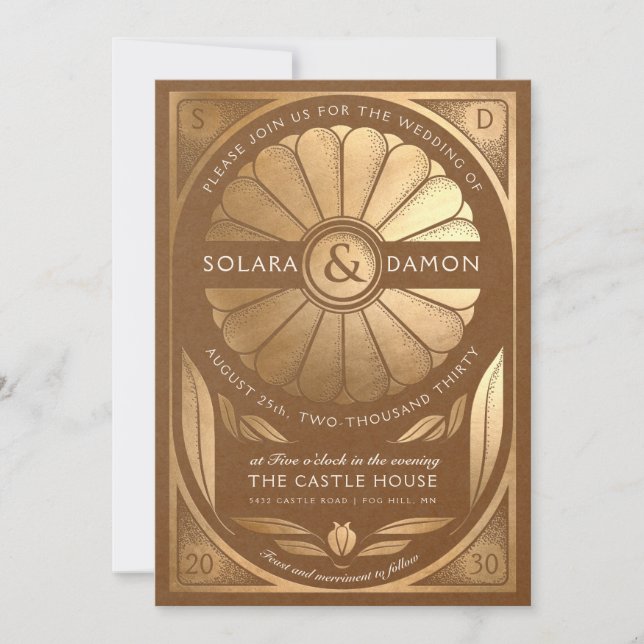 SOLARA III - Floral Faux Gold Wedding Invitation (Front)